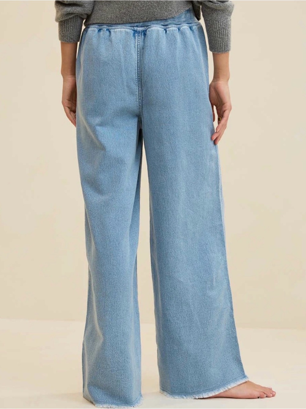 Aerie Soft Landing Wide Leg Light Blue Jean style Trousers, Drawstring, M - Picture 3 of 15